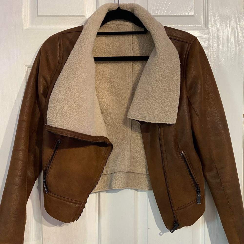 warm sherpa interior tan/beige jacket coat